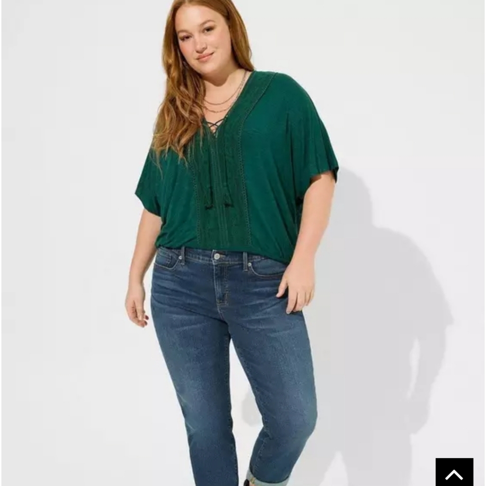 Torrid Textured Jersey V-Neck Lace Up Banded Dolman Top